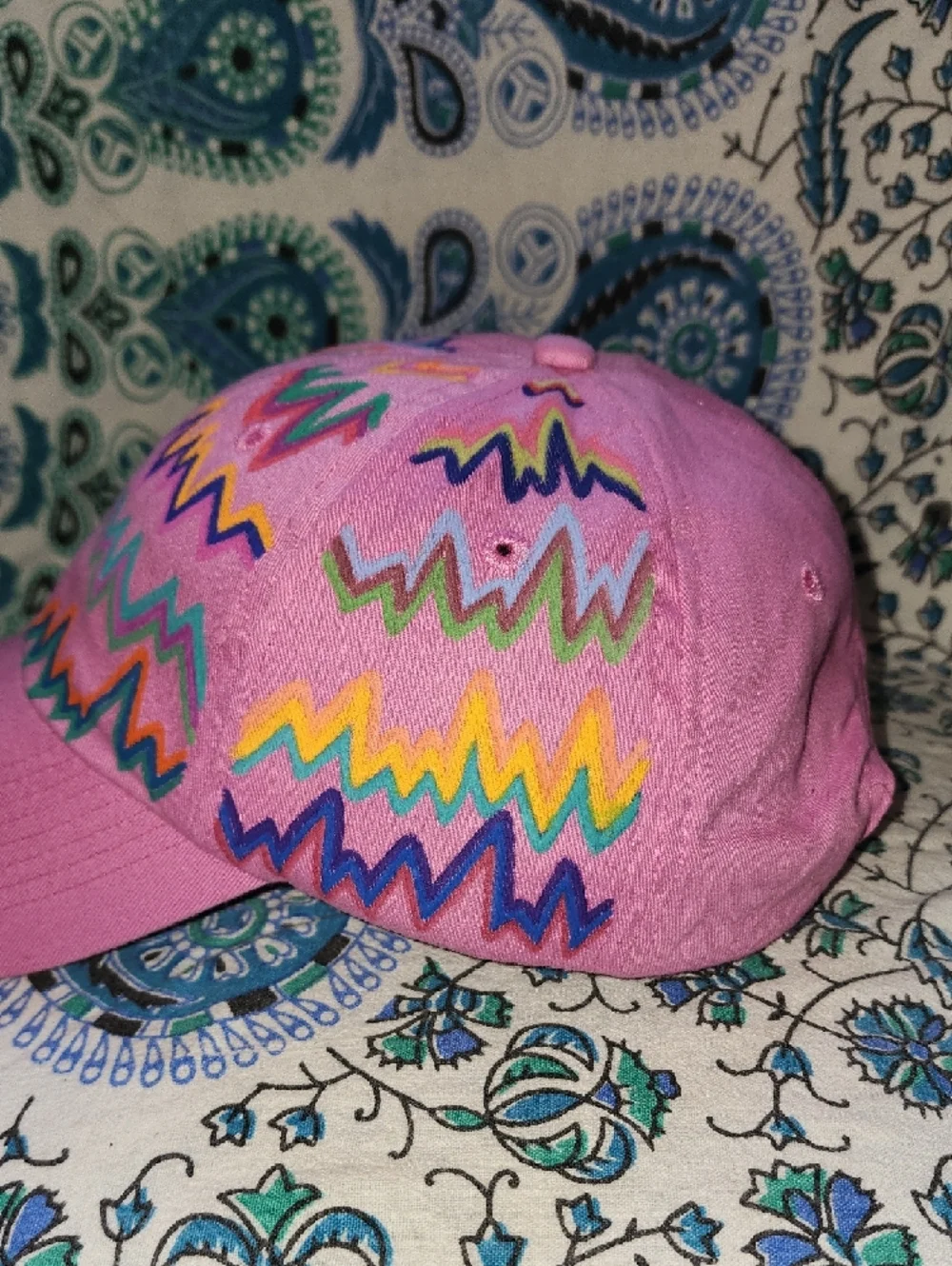 Pink Zigzag Embroidered Baseball Cap - Picture 3 of 4